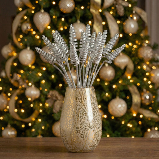 Cane cone séché Argenté, décoration naturelle peinte en argent - Flowrette