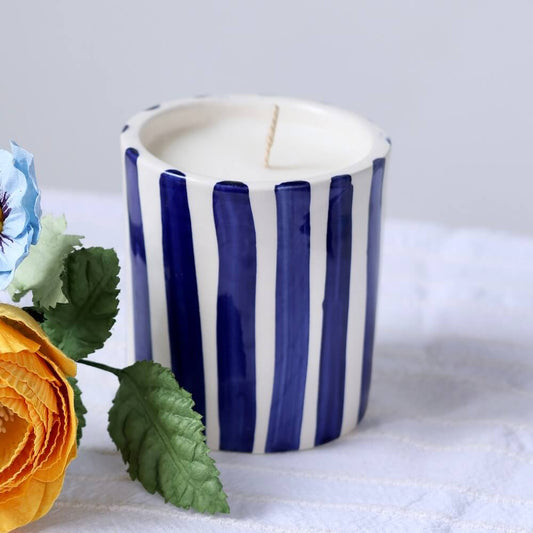 Blue striped candle