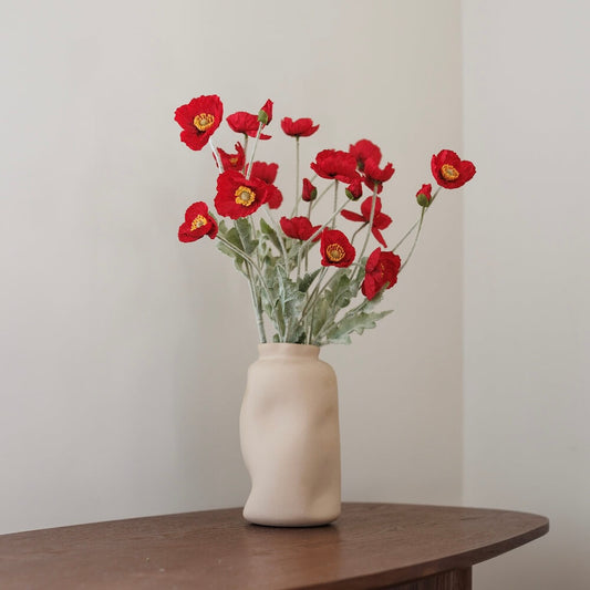 Pavot artificiel rouge, vue de face pétales colorés réalistes - Flowrette