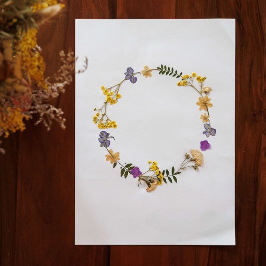 Herbier Ronde Printanière A3, cadre fleurs pressées multicolores grand format - Flowrette