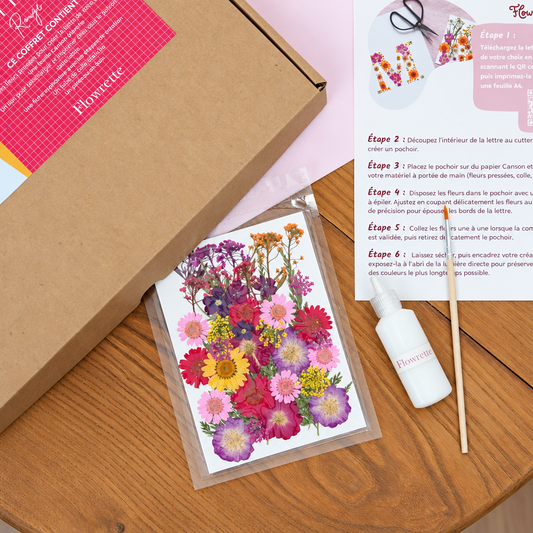 Kit DIY herbier abécédaire rouge, fleurs pressées - Flowrette